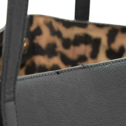 Saint Laurent Calfskin Large Leopard Print Shopping Tote Black 11 of 15