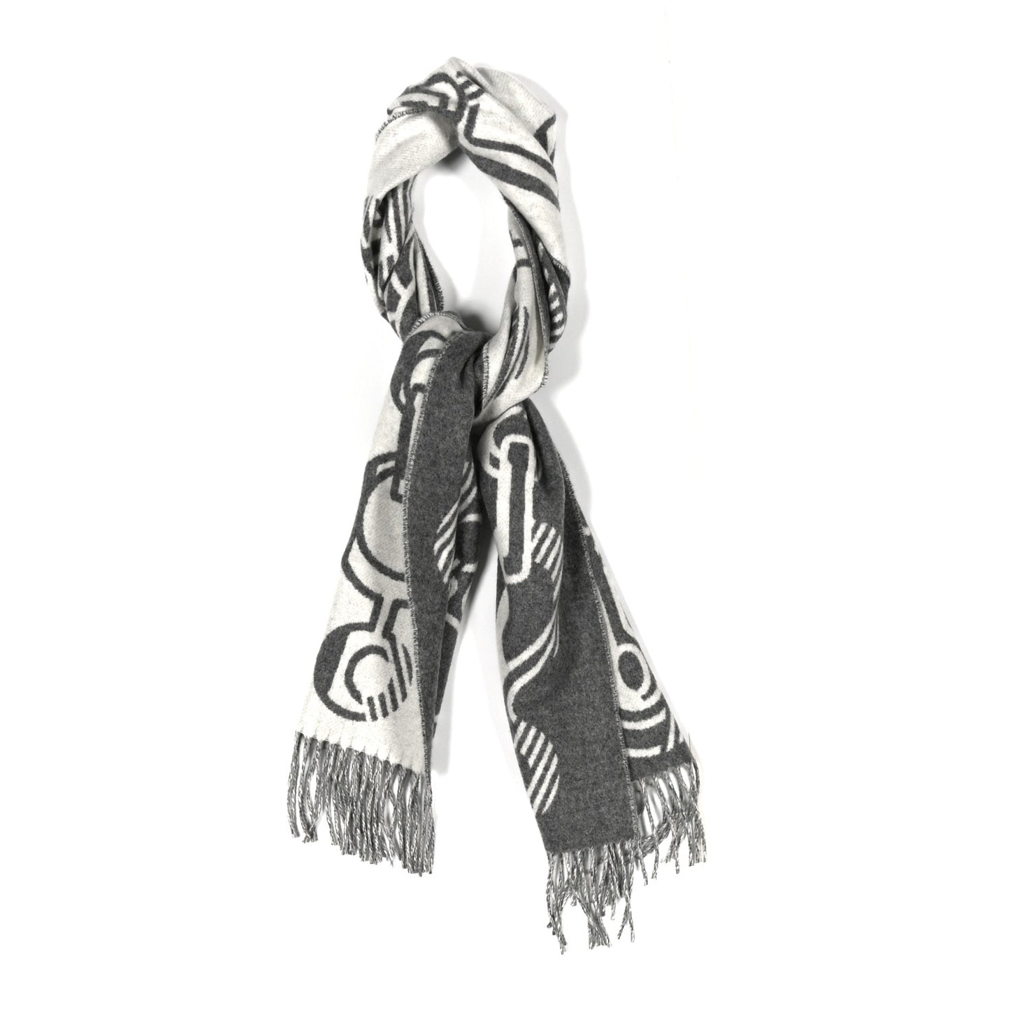 Cashmere Casaque Do Re Boucles Muffler Ivoire Gris Flanelle