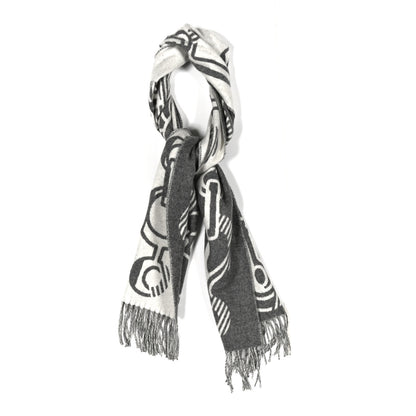 Hermes Cashmere Casaque Do Re Boucles Muffler Ivoire Gris Flanelle 1 of 3