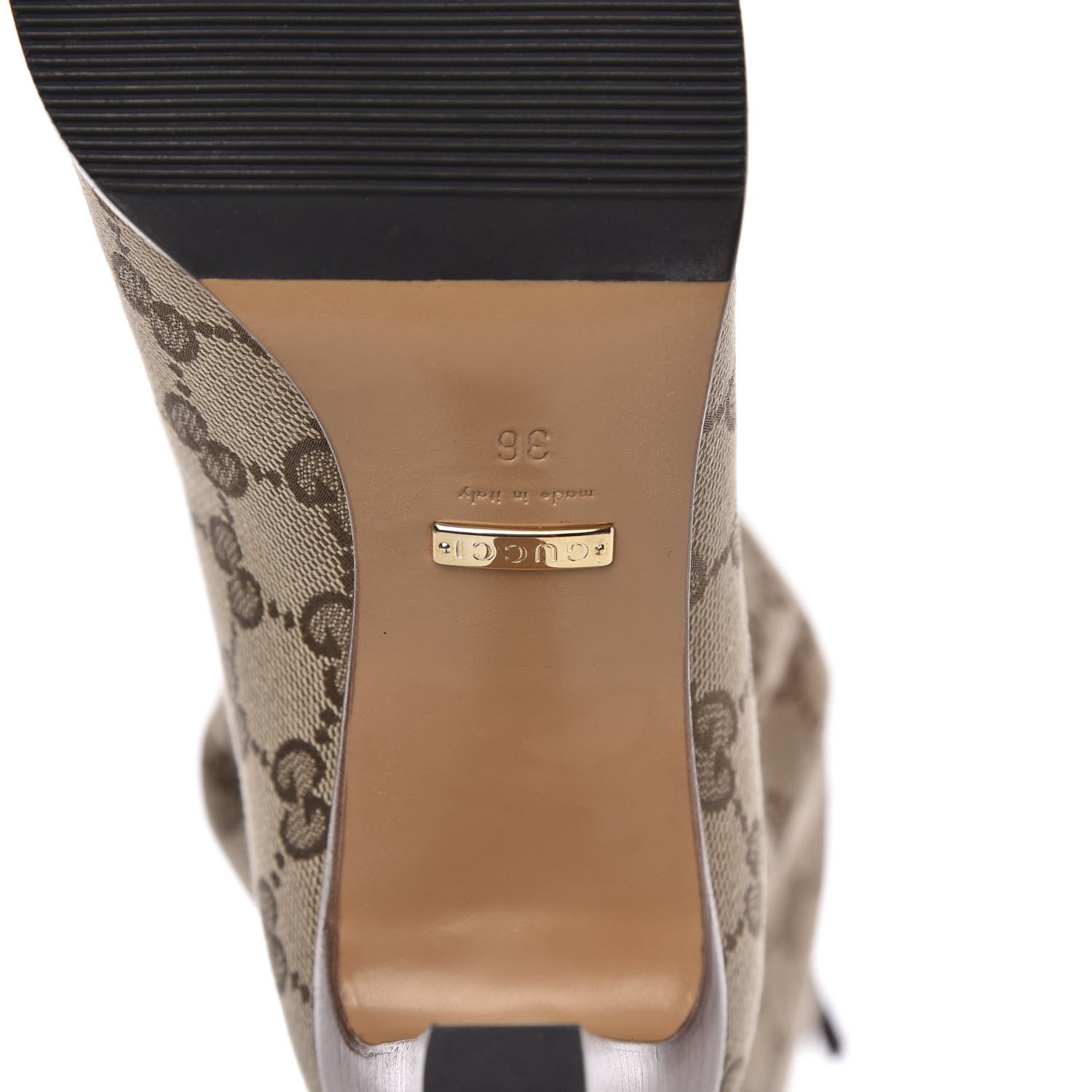 Gucci Monogram Malaga Kid Lisa Mid Heel Boots 36 Beige Ebony 6 of 7