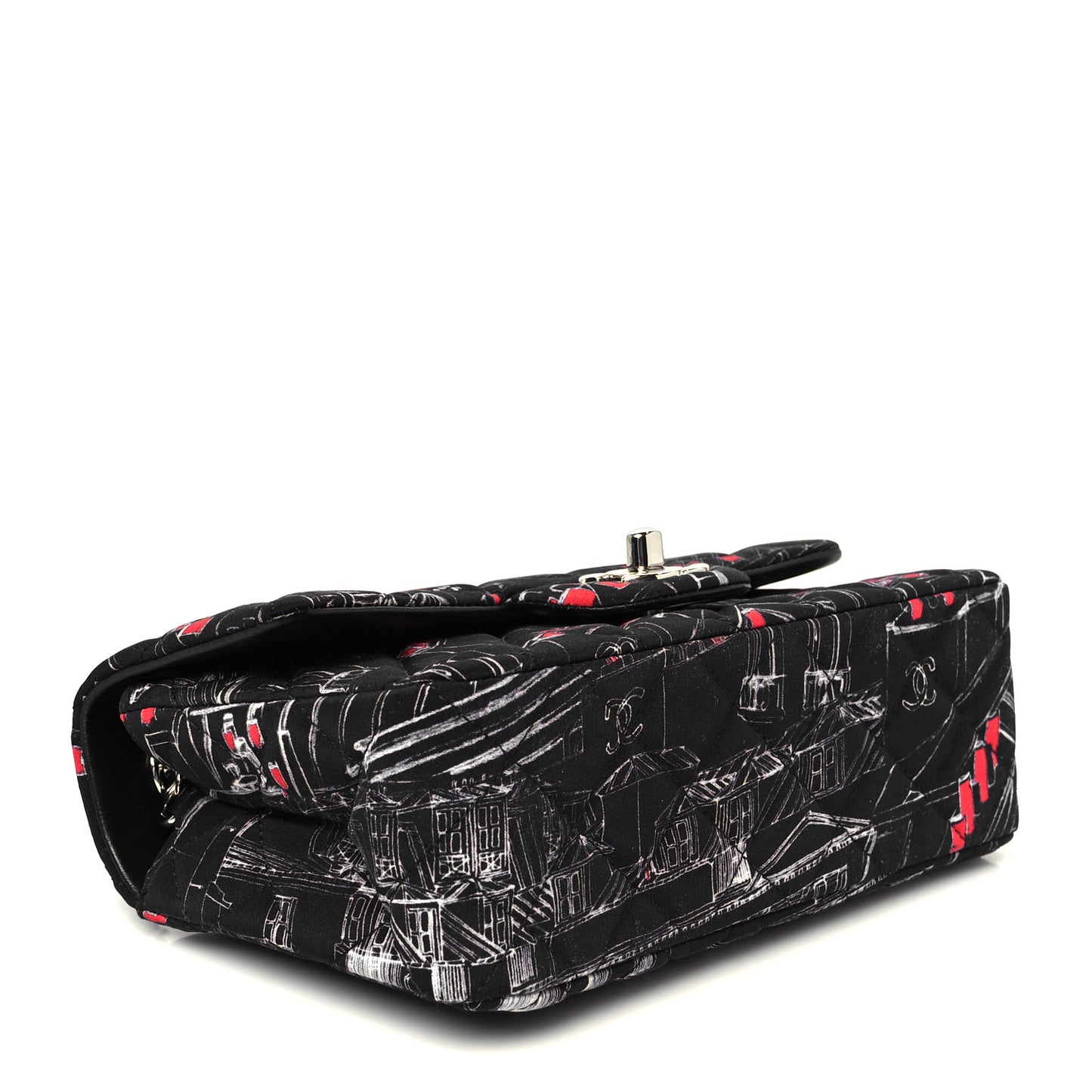 Fabric Printed Paris Rooftops Quilted Mini Rectangular Flap Black Red White