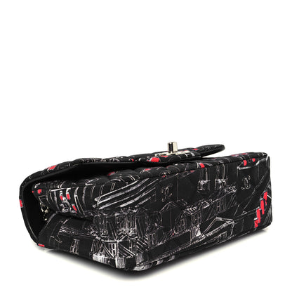 Chanel Fabric Printed Paris Rooftops Quilted Mini Rectangular Flap Black Red White 4 of 11