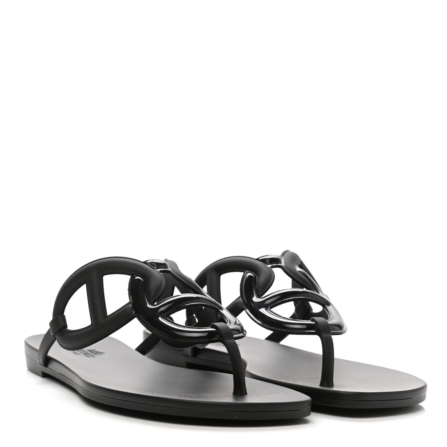 Hermes Rubber Womens Egerie Sandals 40 Black 3 of 8