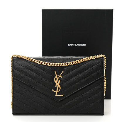 Saint Laurent Grain De Poudre Matelasse Chevron Monogram Chain Wallet Black 14 of 14