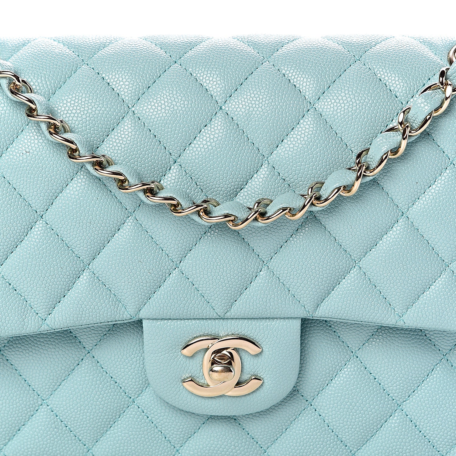 Chanel Caviar Quilted Medium Double Flap Light Blue 14 of 14