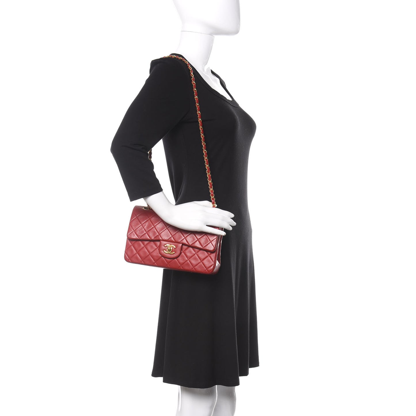 Lambskin Quilted Medium Double Flap Red