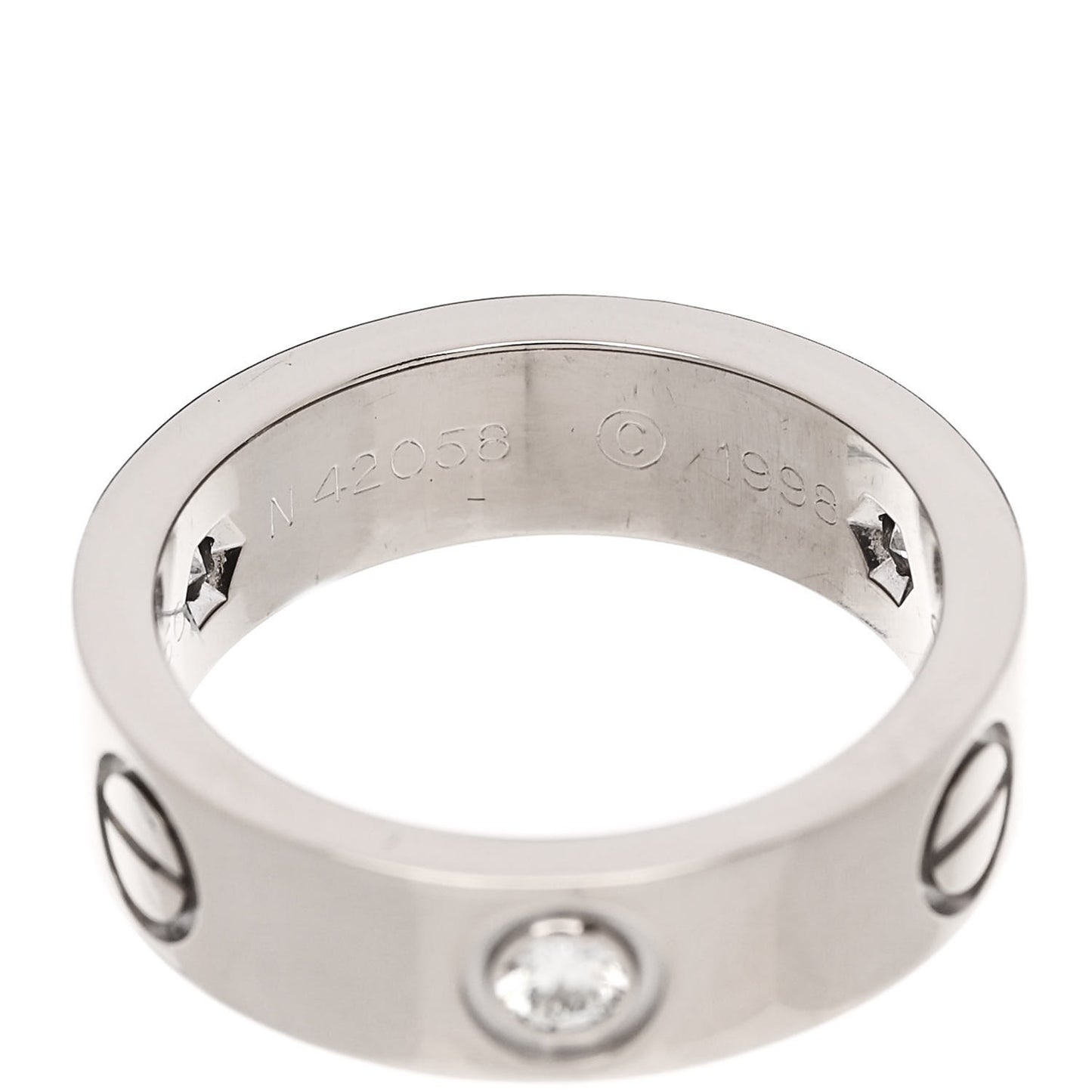 18K White Gold 3 Diamond 5.5mm LOVE Ring 50 5.5