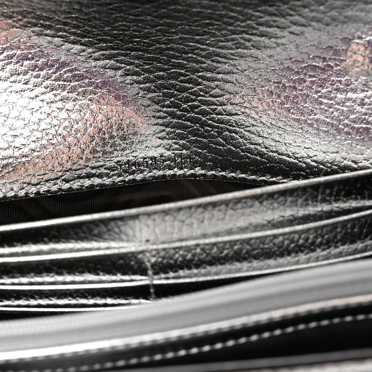 Metallic Calfskin GG Supreme Monogram Petite GG Marmont Wallet Chain Bag Silver Beige Ebony