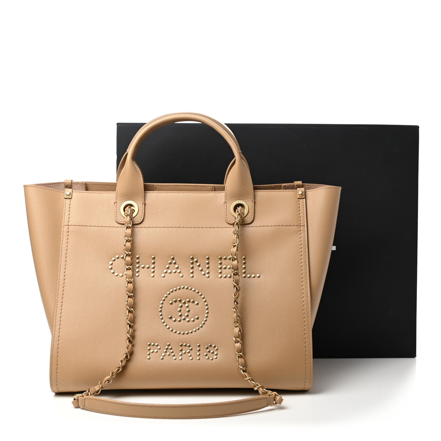 Chanel Caviar Small Studded Deauville Tote Beige 15 of 15
