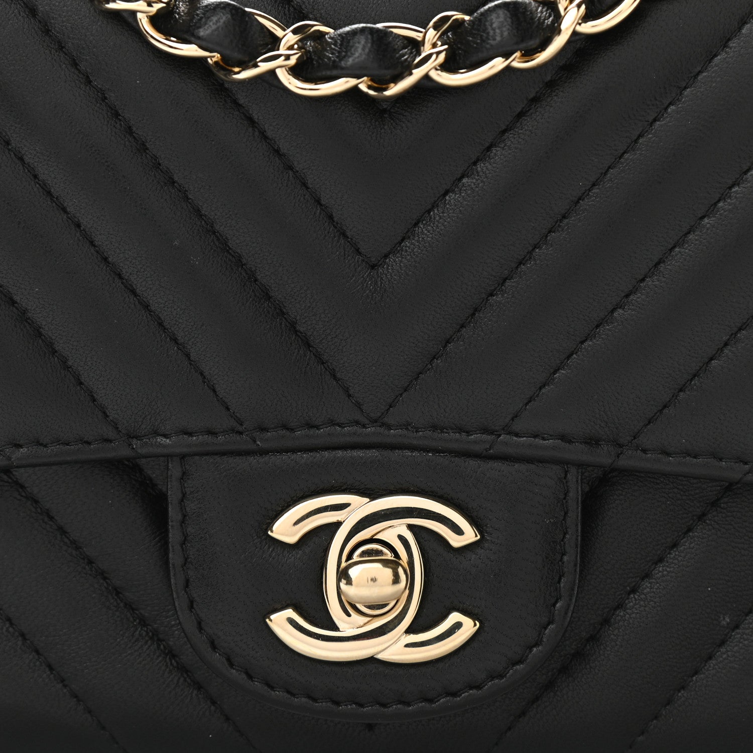 Chanel Lambskin Chevron Quilted Mini Square Flap Black 9 of 12