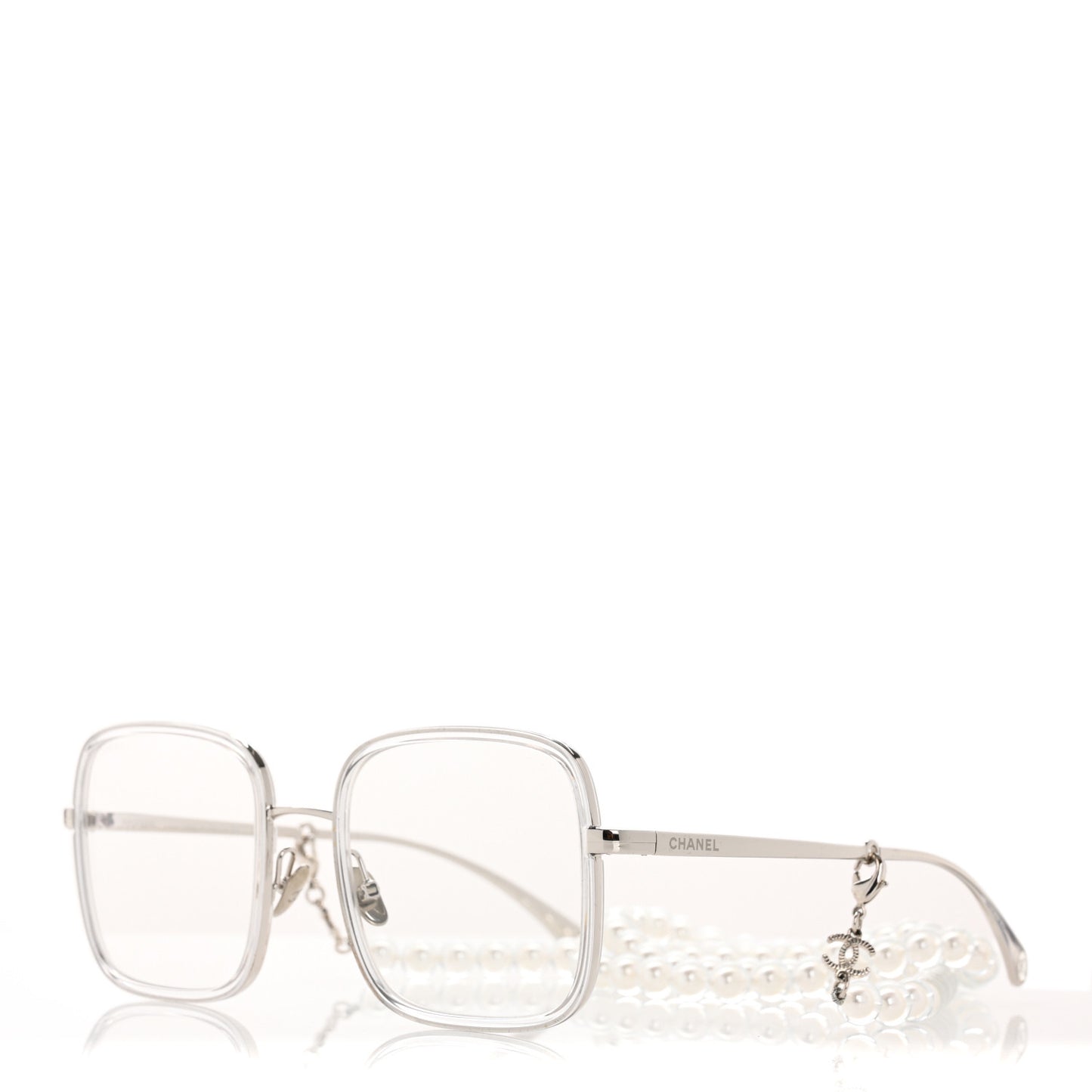 Metal Removable Pearl Chain Square Eyeglasses 2195-S Silver
