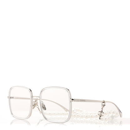 Chanel Metal Removable Pearl Chain Square Eyeglasses 2195-S Silver 1 of 8