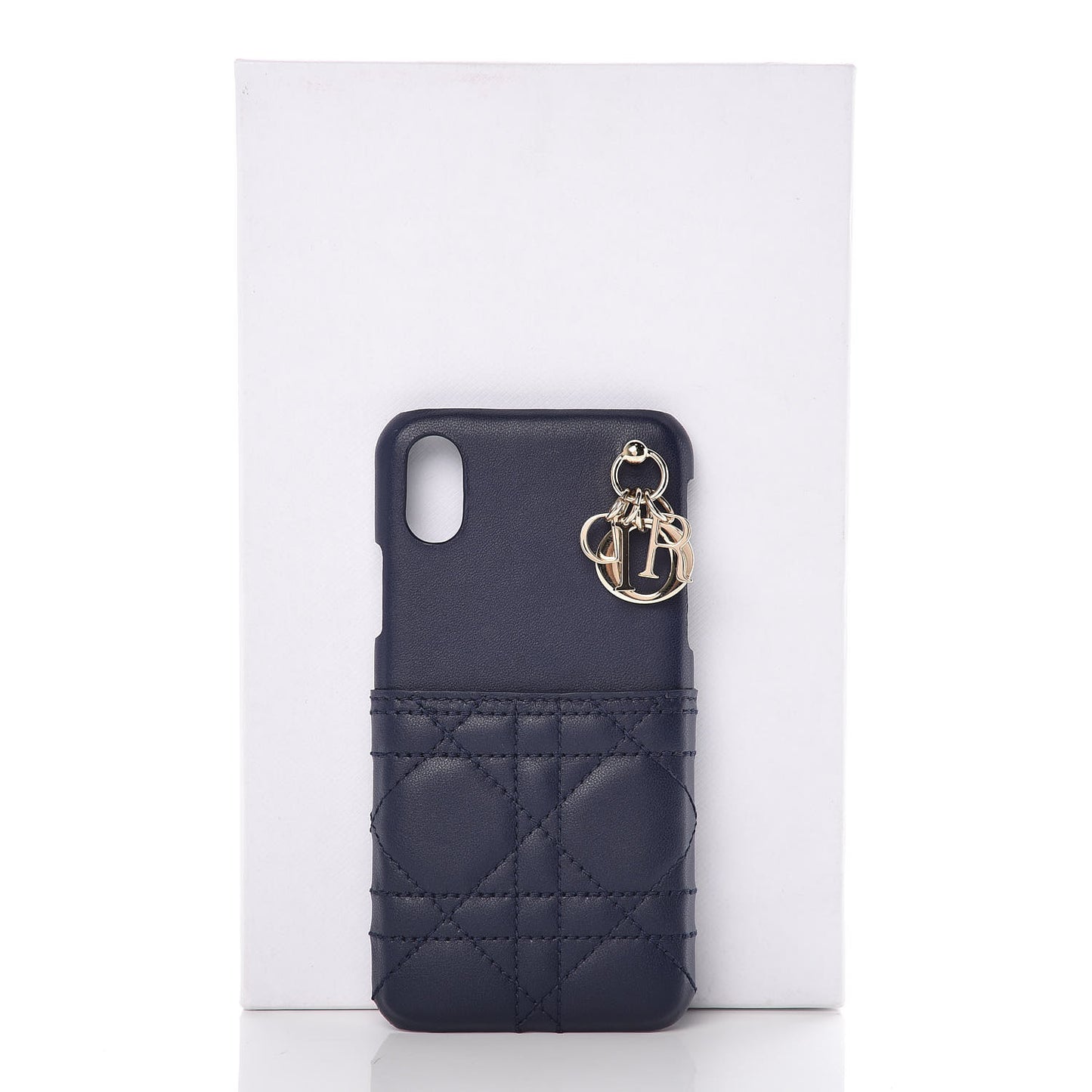 Lambskin Cannage Lady Dior Tech iPhone X XS Case Blue Indigo
