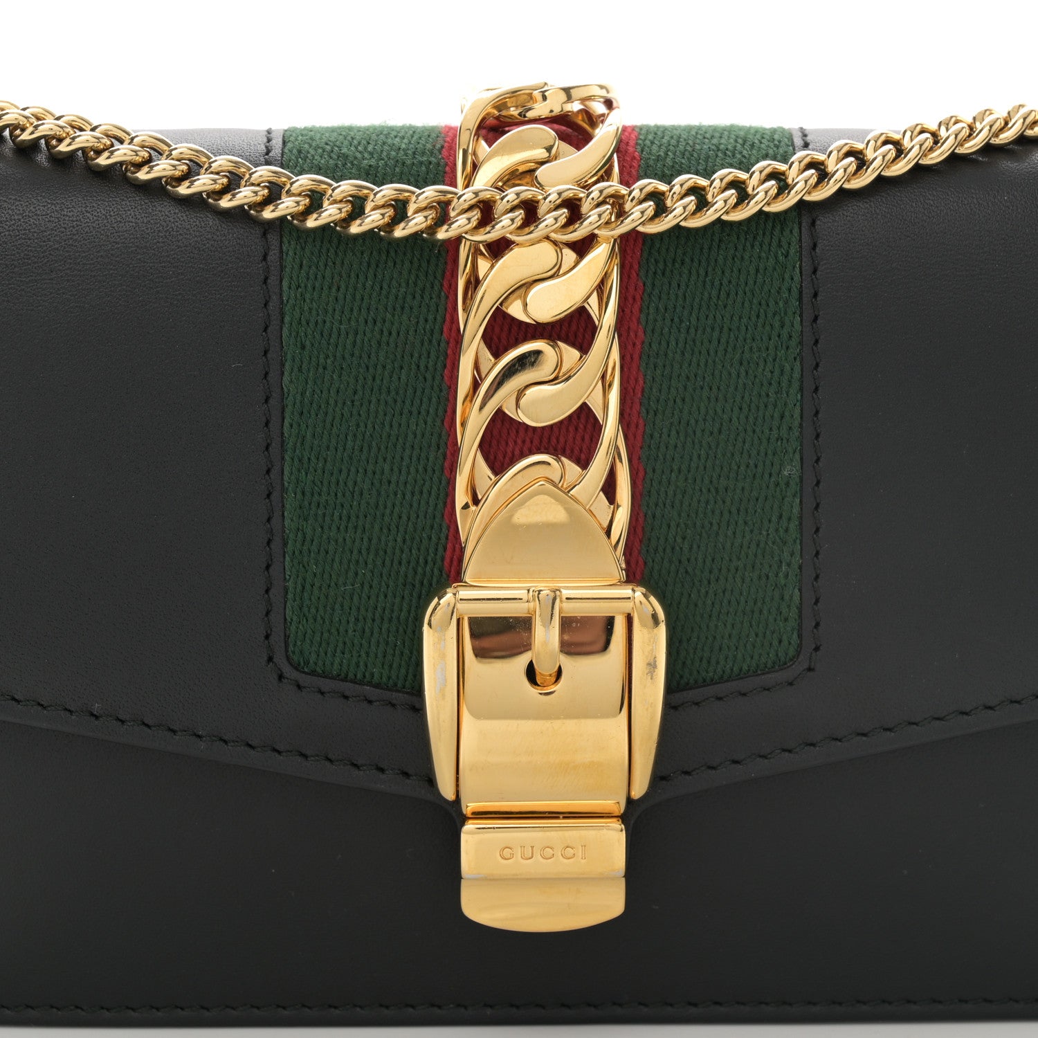 Gucci Calfskin Super Mini Sylvie Chain Shoulder Bag Black 8 of 10