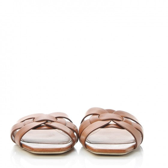 Saint Laurent Calfskin Tribute 05 Slide Sandals 37 Amber 2 of 10