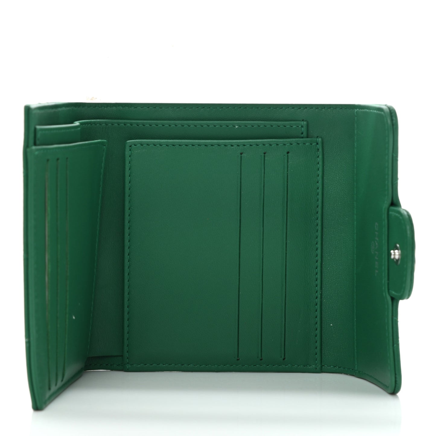 Lambskin Quilted Compact Flap Wallet Green