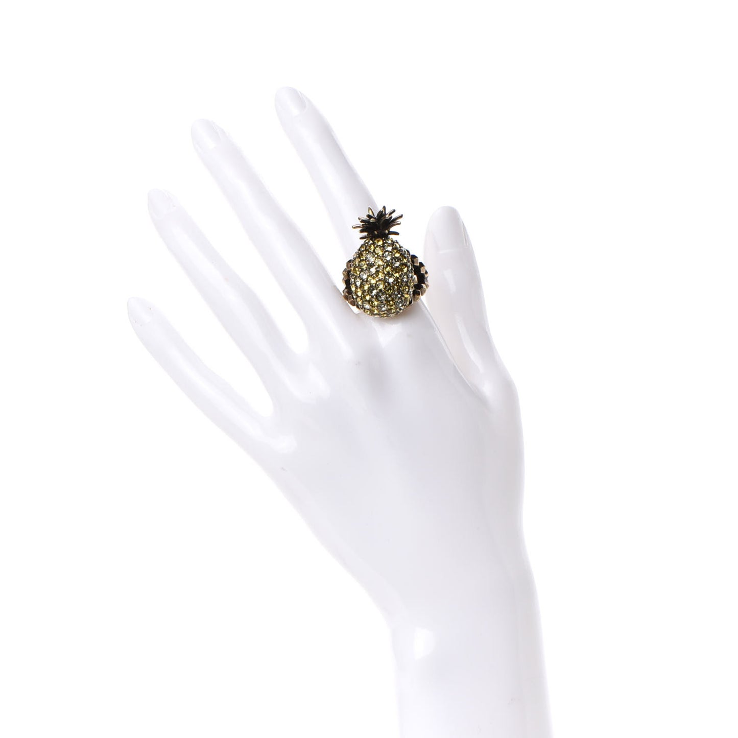 Metal Crystal Pineapple Motif Ring L Aged Gold