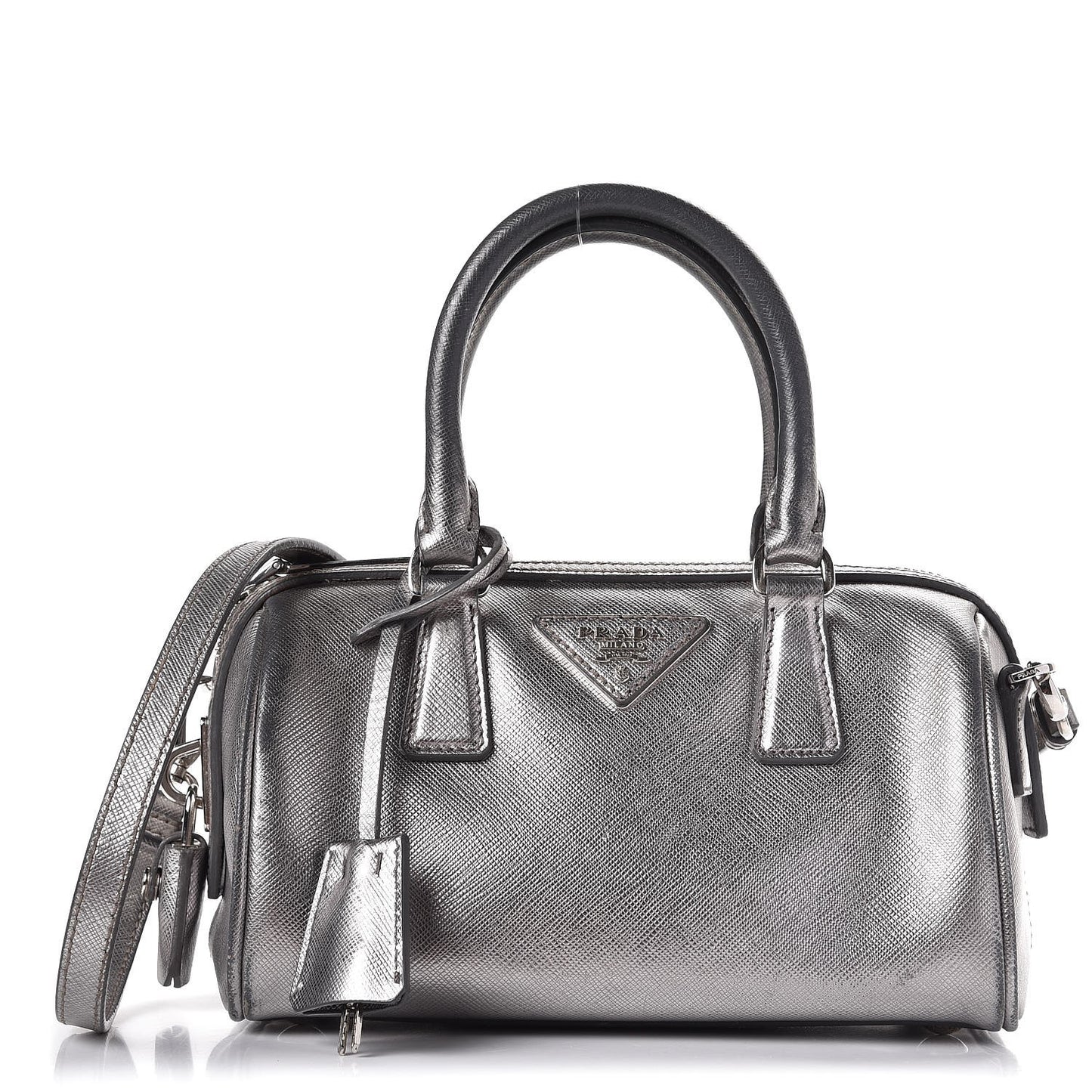 Metallic Saffiano Lux Bowler Silver