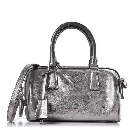 Prada Metallic Saffiano Lux Bowler Silver 1 of 15