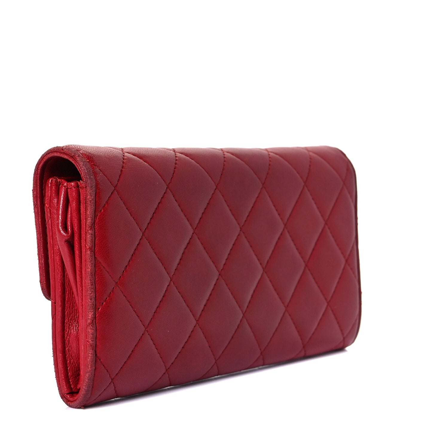 Lambskin Quilted Large Gusset Flap Wallet Red