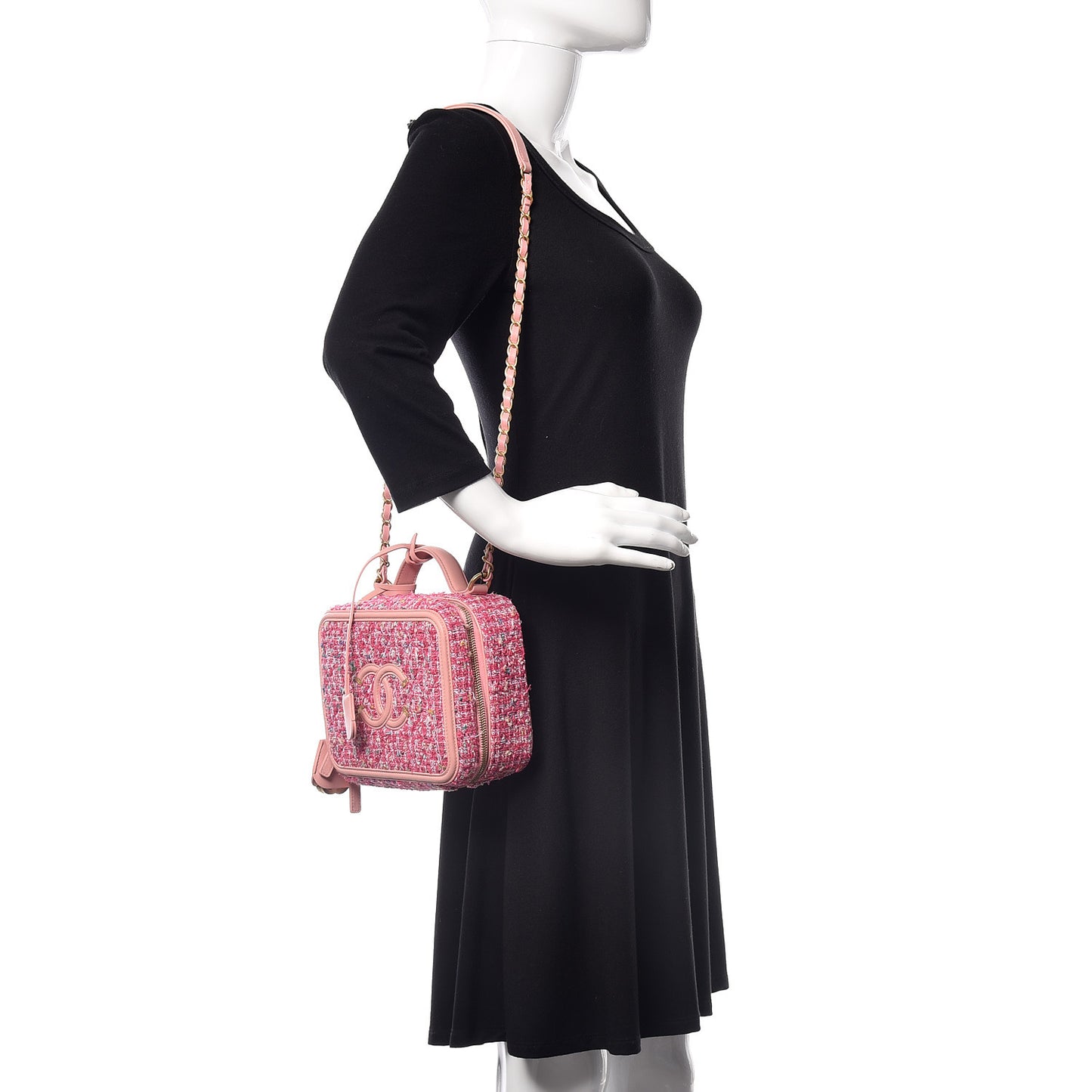 Tweed Quilted Medium CC Filigree Vanity Case Pink