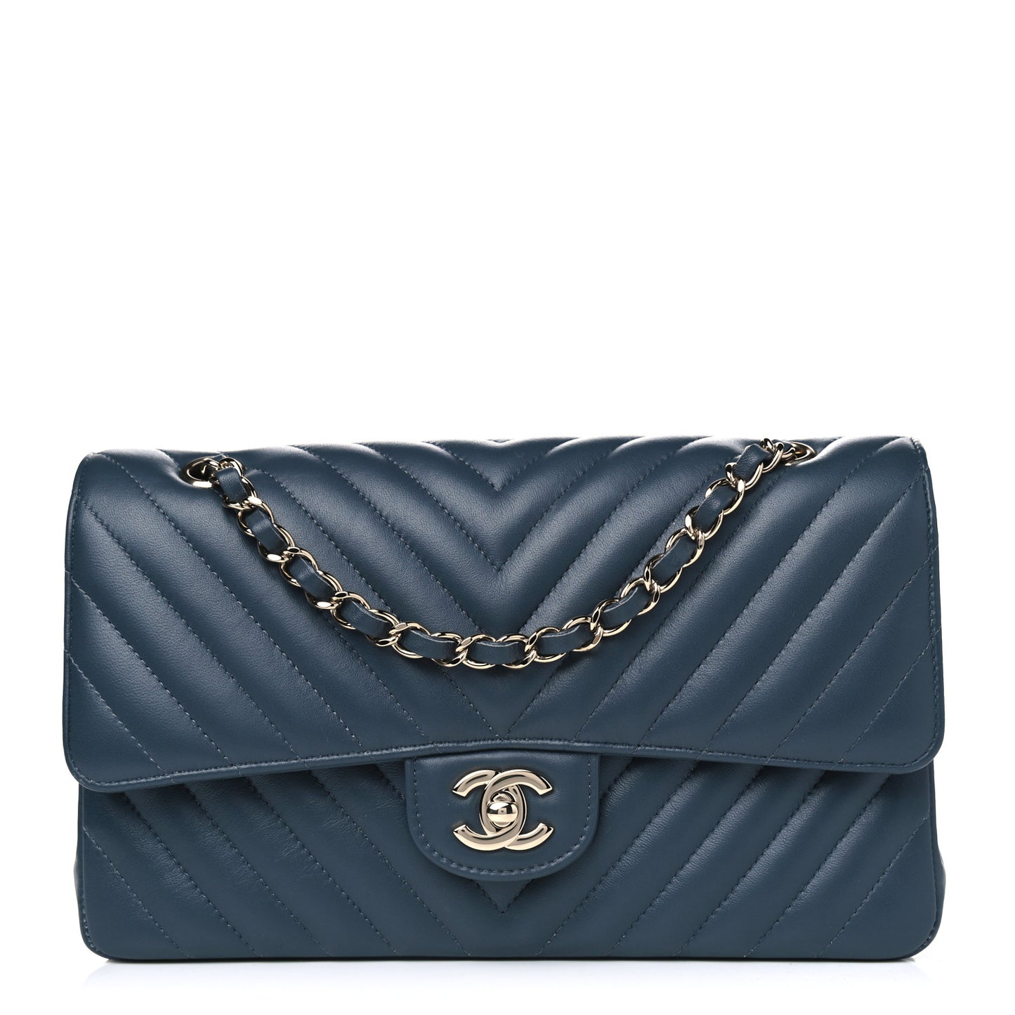 Lambskin Chevron Quilted Medium Double Flap Blue