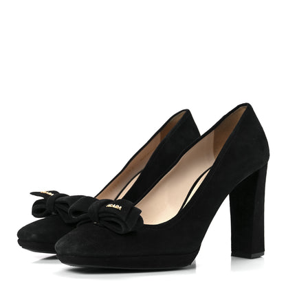 Prada Suede Logo Bow Pumps 38.5 Black 3 of 9