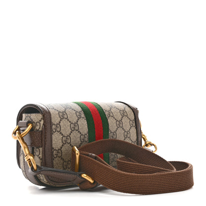 Gucci GG Supreme Monogram Web Mini Ophidia Flap Shoulder Bag Brown 3 of 14