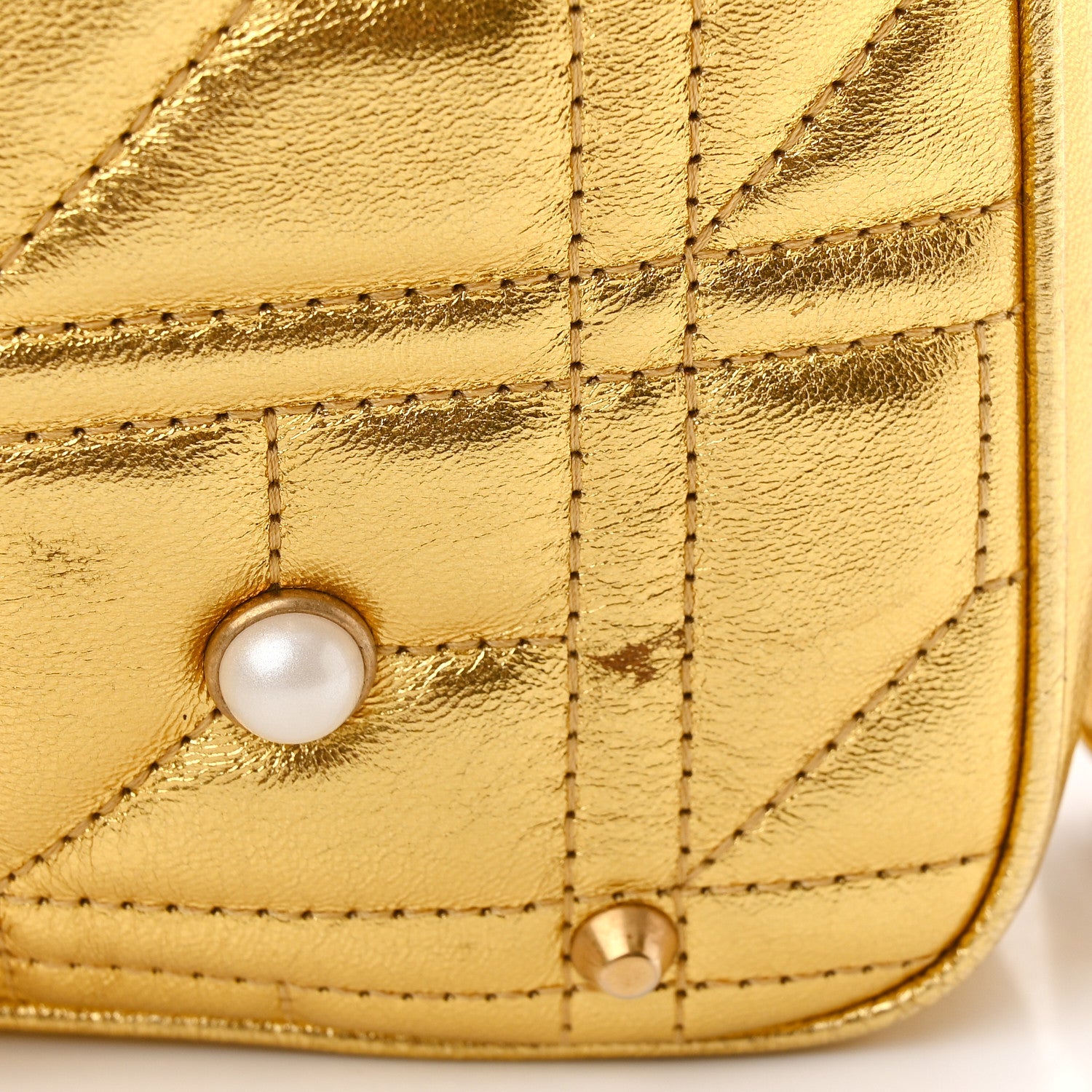 Gucci Metallic Calfskin Matelasse Studded Mini Pearly GG Marmont Shoulder Bag Gold 12 of 14