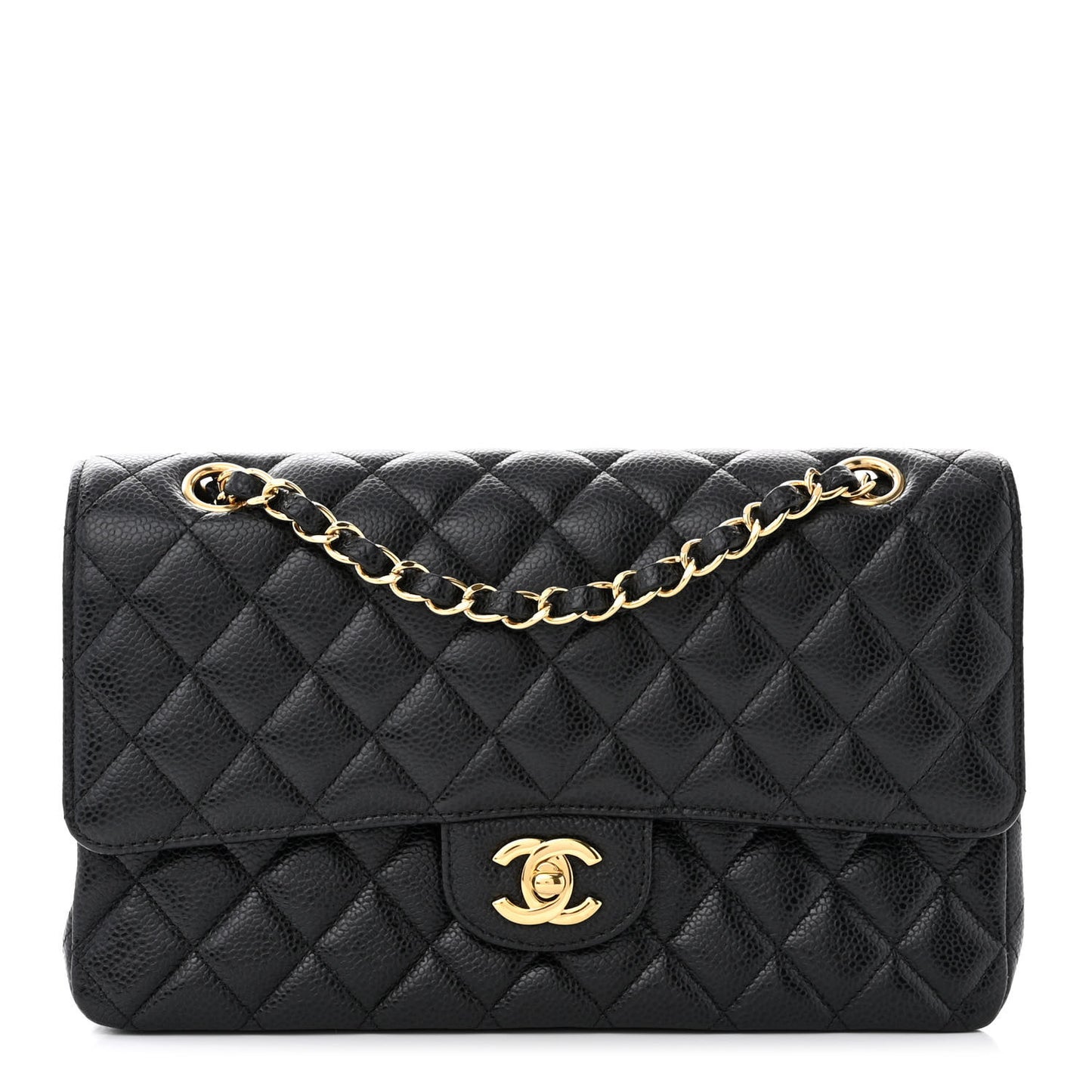 Caviar Quilted Medium Double Flap Black