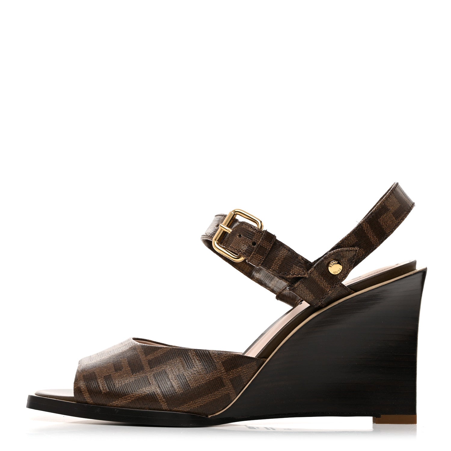 Fendi Glazed Fabric FF Wedge Sandals 40 Tobacco Moro 1 of 8