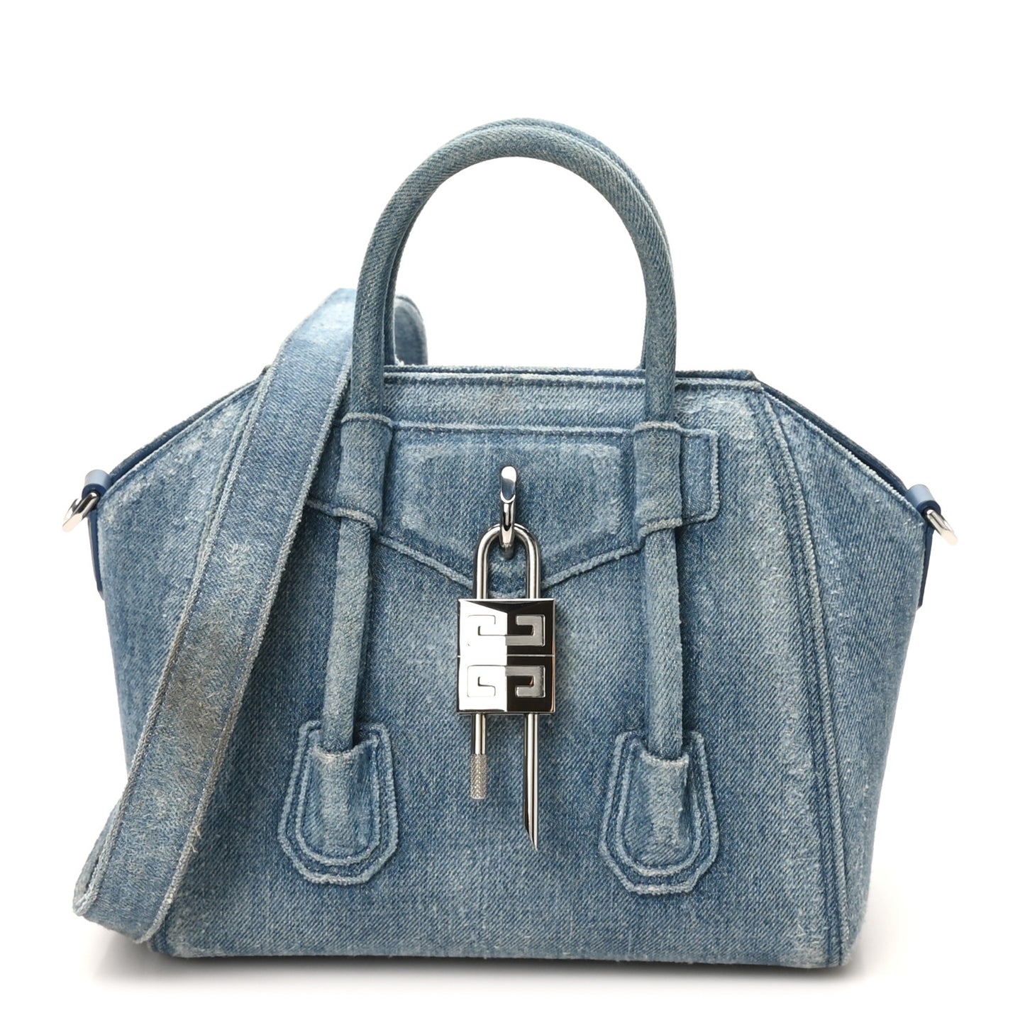 Denim Mini Lock Antigona Shoulder Bag Blue