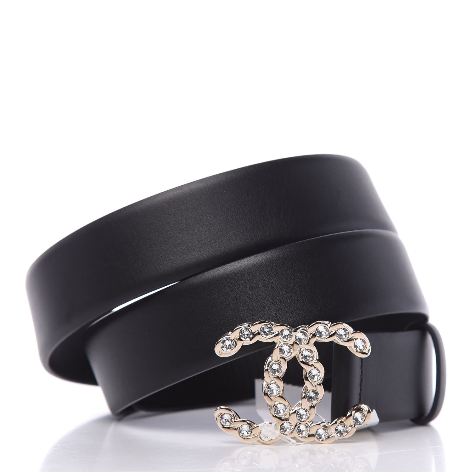 Chanel Calfskin Crystal Pearls Coronation CC Belt 90 36 Black 8 of 9