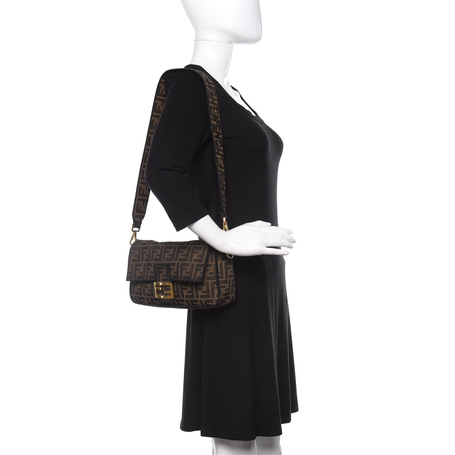 Fendi Fabric Jacquard FF 1974 Medium Baguette Tobacco Moro Black 2 of 10