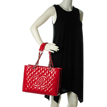 Chanel Patent Quilted Grand Shopping Tote GST Red 2 of 7