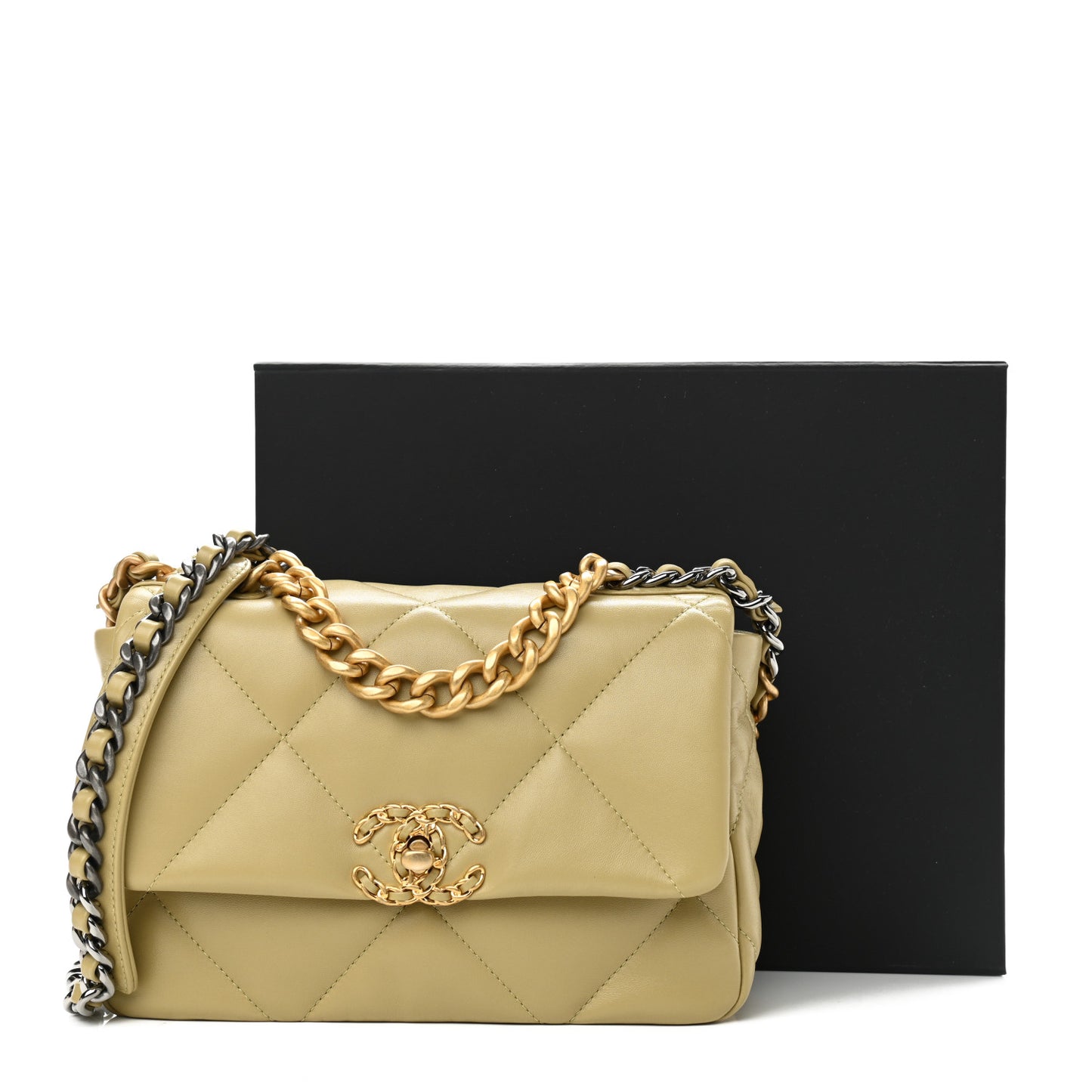 Lambskin Quilted Medium Chanel 19 Flap Light Green