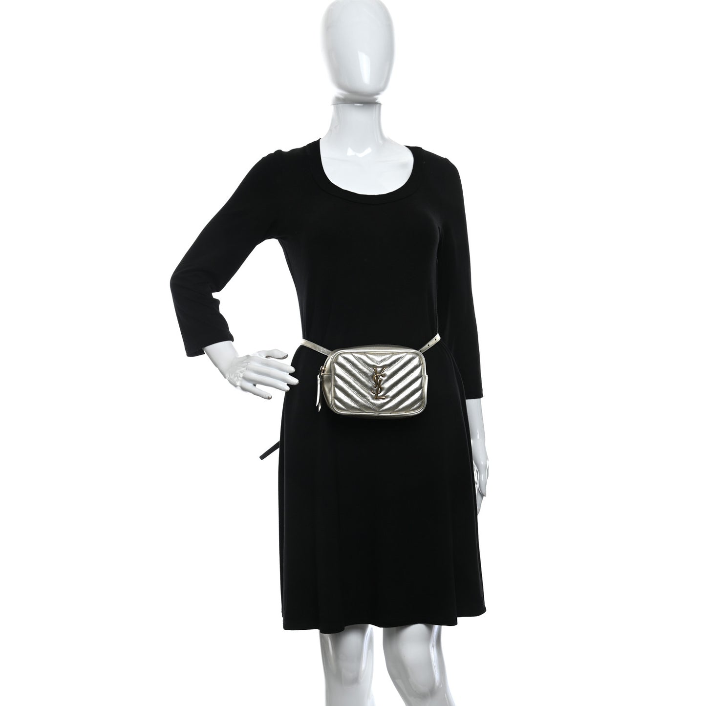 Metallic Calfskin Matelasse Monogram Lou Belt Bag Platino