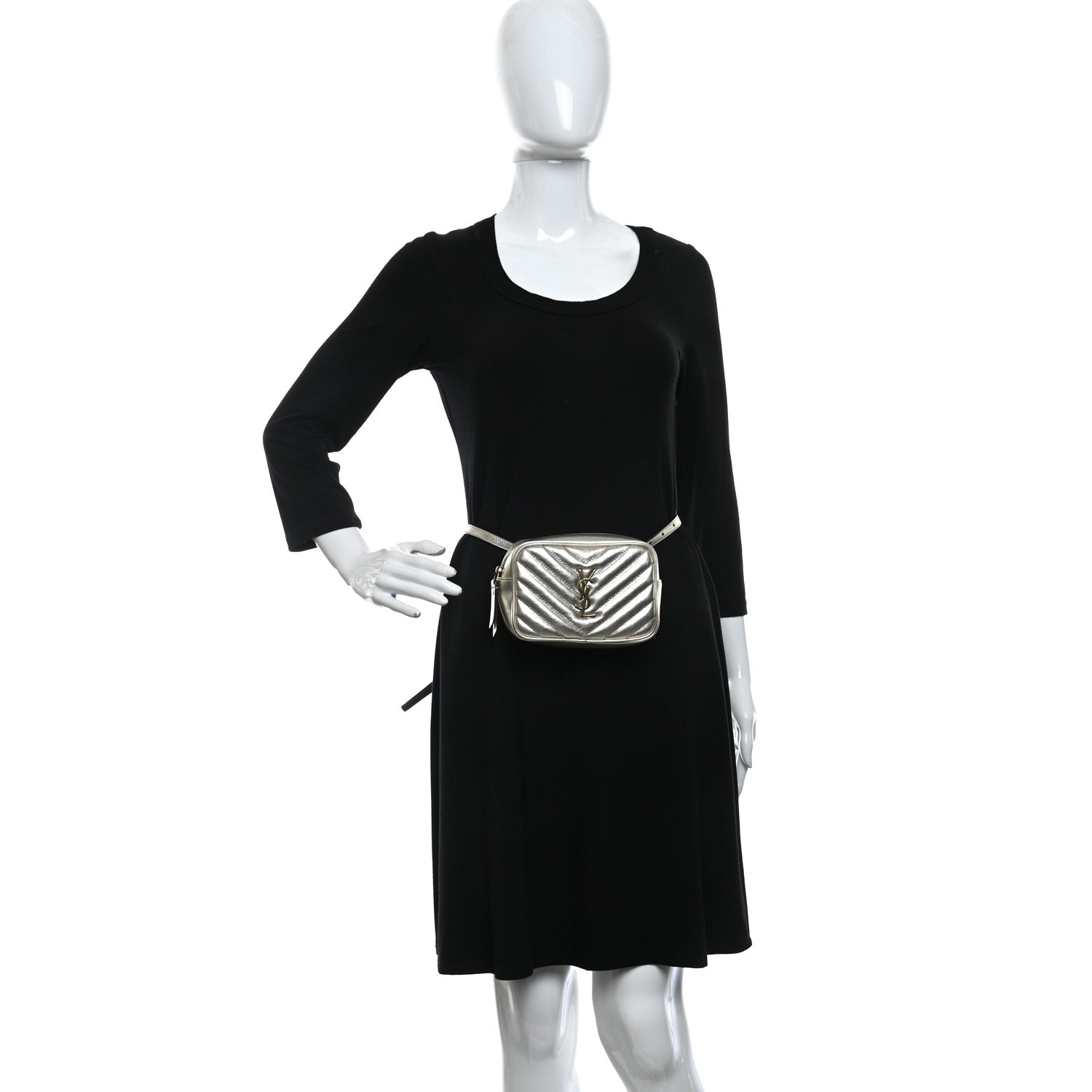 Saint Laurent Metallic Calfskin Matelasse Monogram Lou Belt Bag Platino 2 of 9