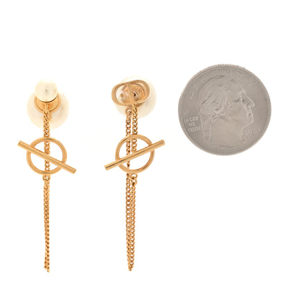 Christian Dior Pearl CD Chain Drop Earrings Gold 2 of 5