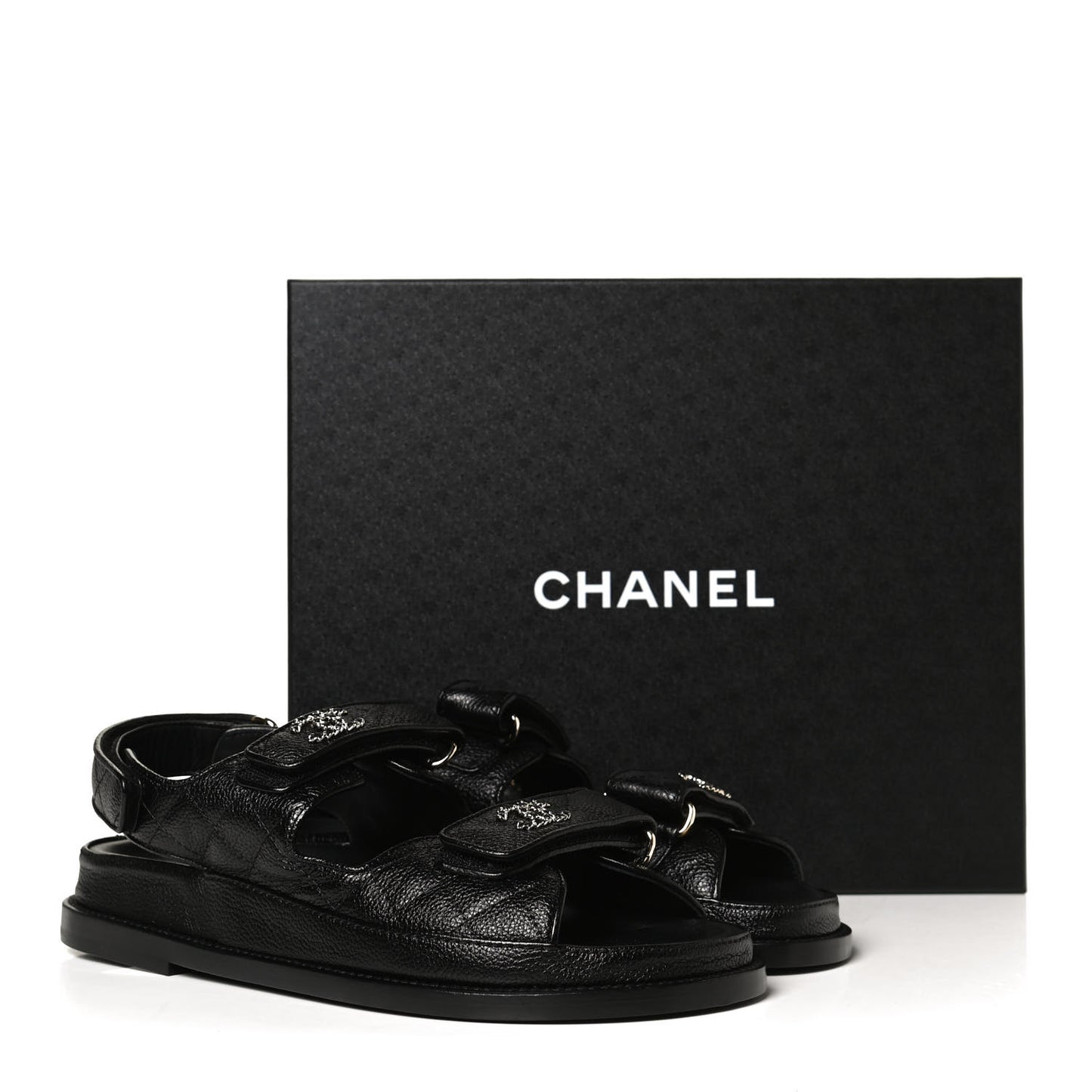 Grained Calfskin Velcro Dad Sandals 38 Black