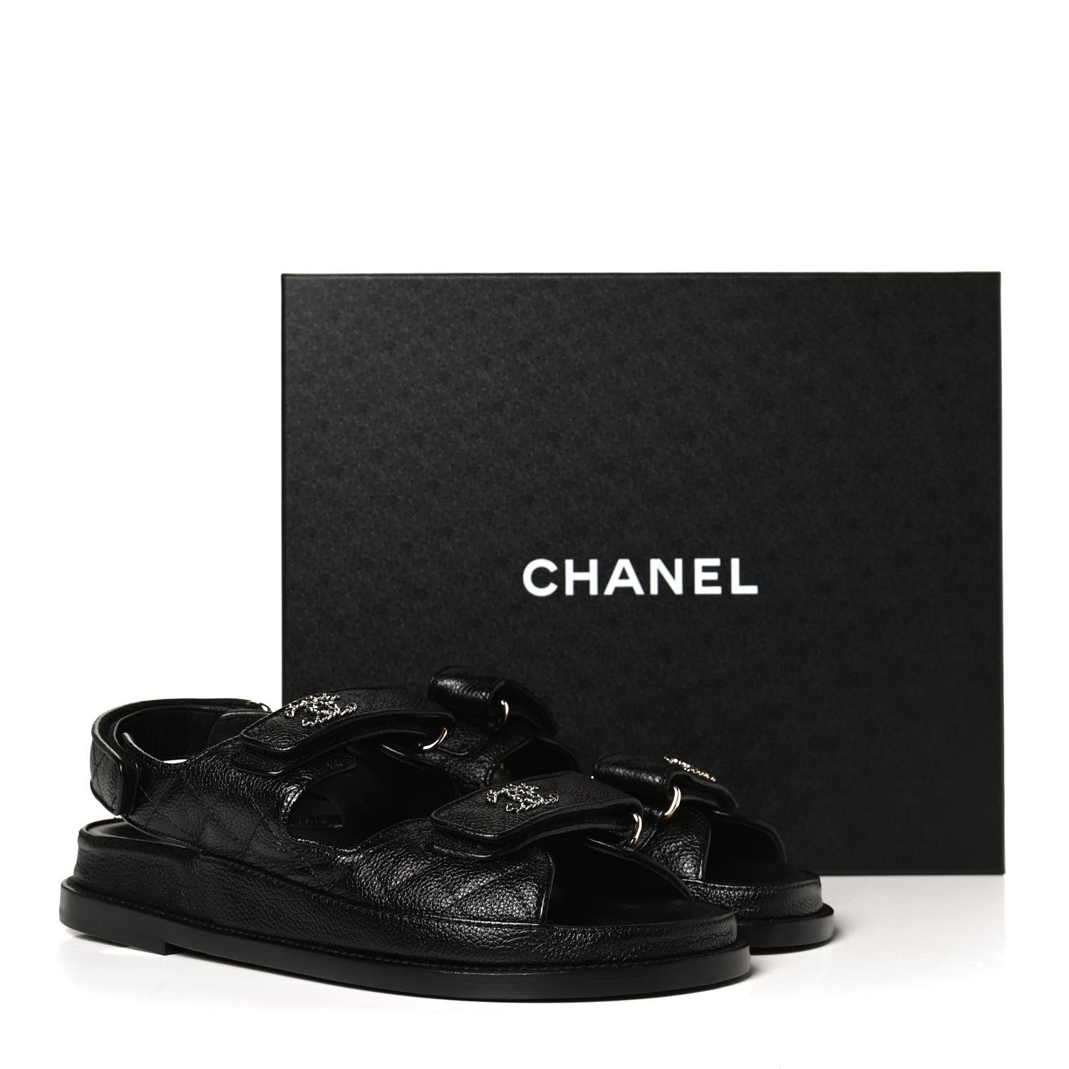 Chanel Grained Calfskin Velcro Dad Sandals 38 Black 11 of 11