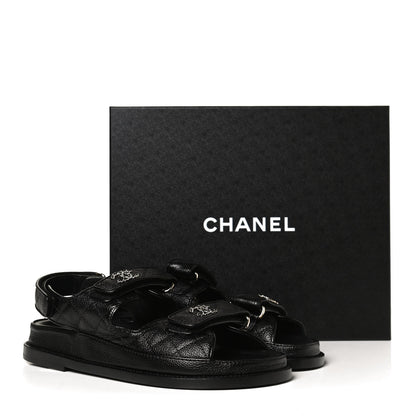Chanel Grained Calfskin Velcro Dad Sandals 38 Black 11 of 11