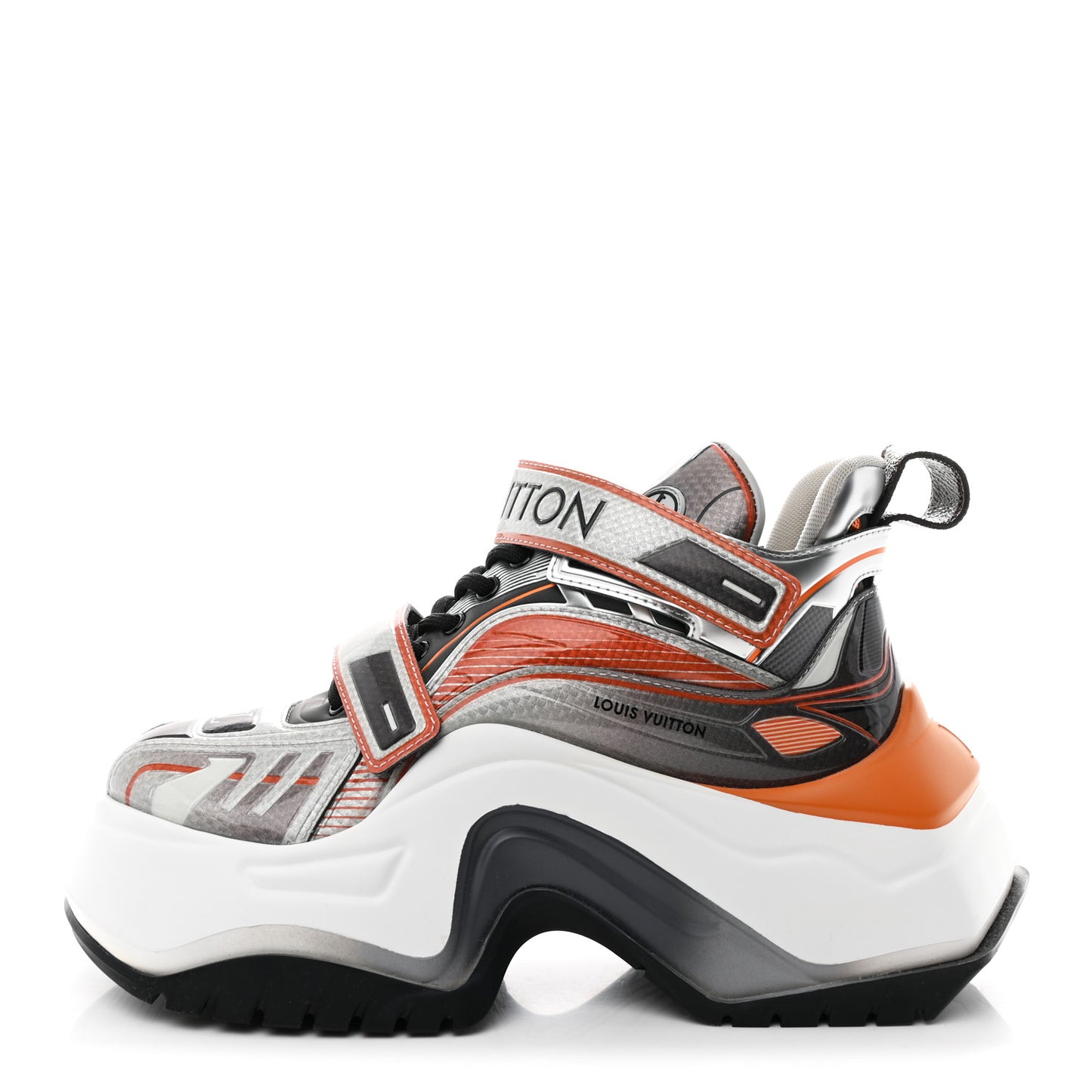 Metallic Calfskin Monogram LV Archlight 2.0 Platform Sneakers 37 Silver White Orange