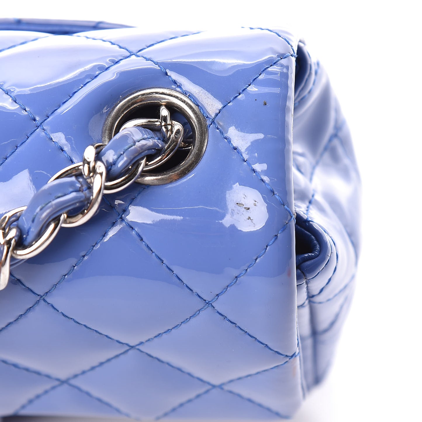 Patent Calfskin Quilted Mini Rectangular Flap Blue