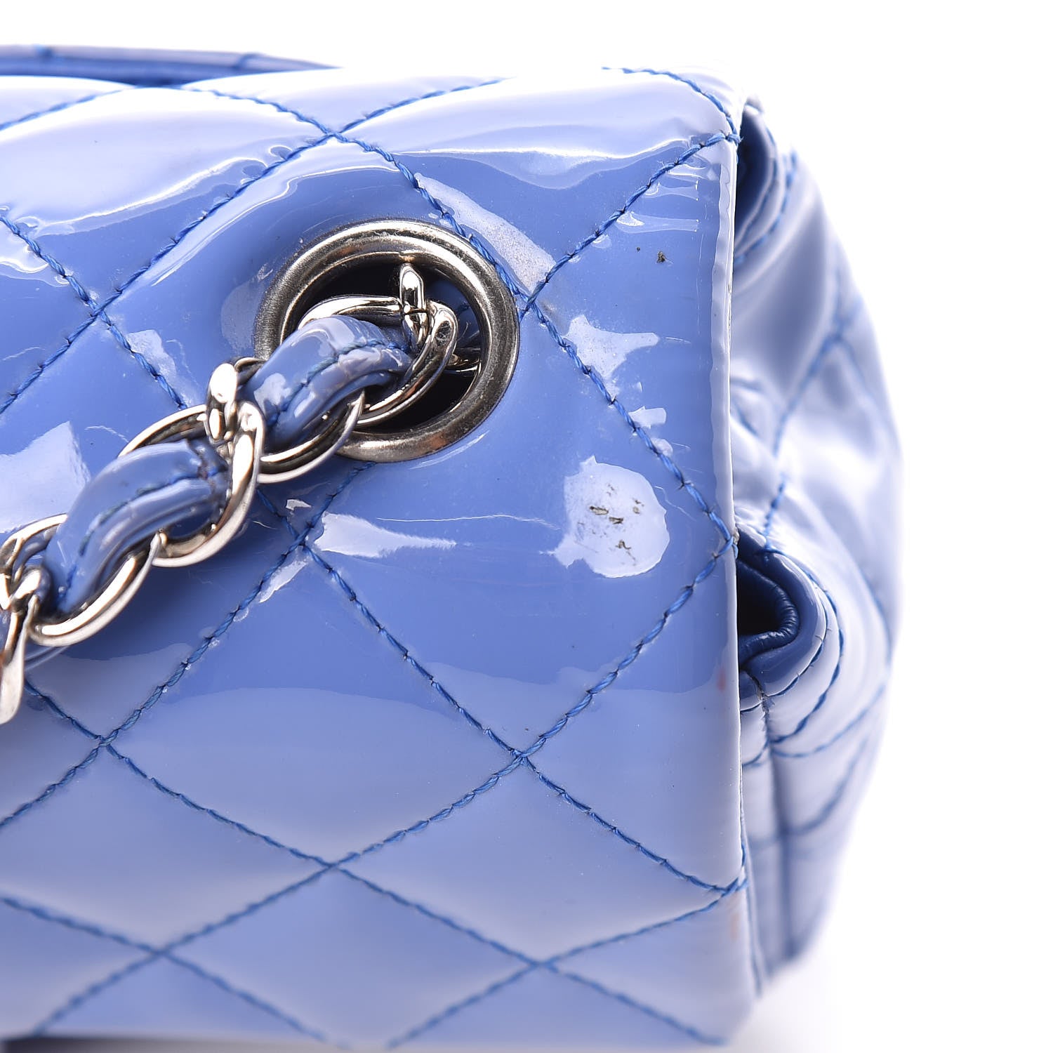 Chanel Patent Calfskin Quilted Mini Rectangular Flap Blue 12 of 14