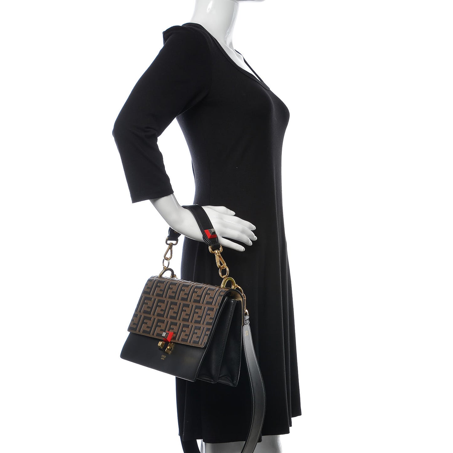 Vitello Liberty Bi-Color FF 1974 Embossed Kan I Shoulder Bag Black Maya