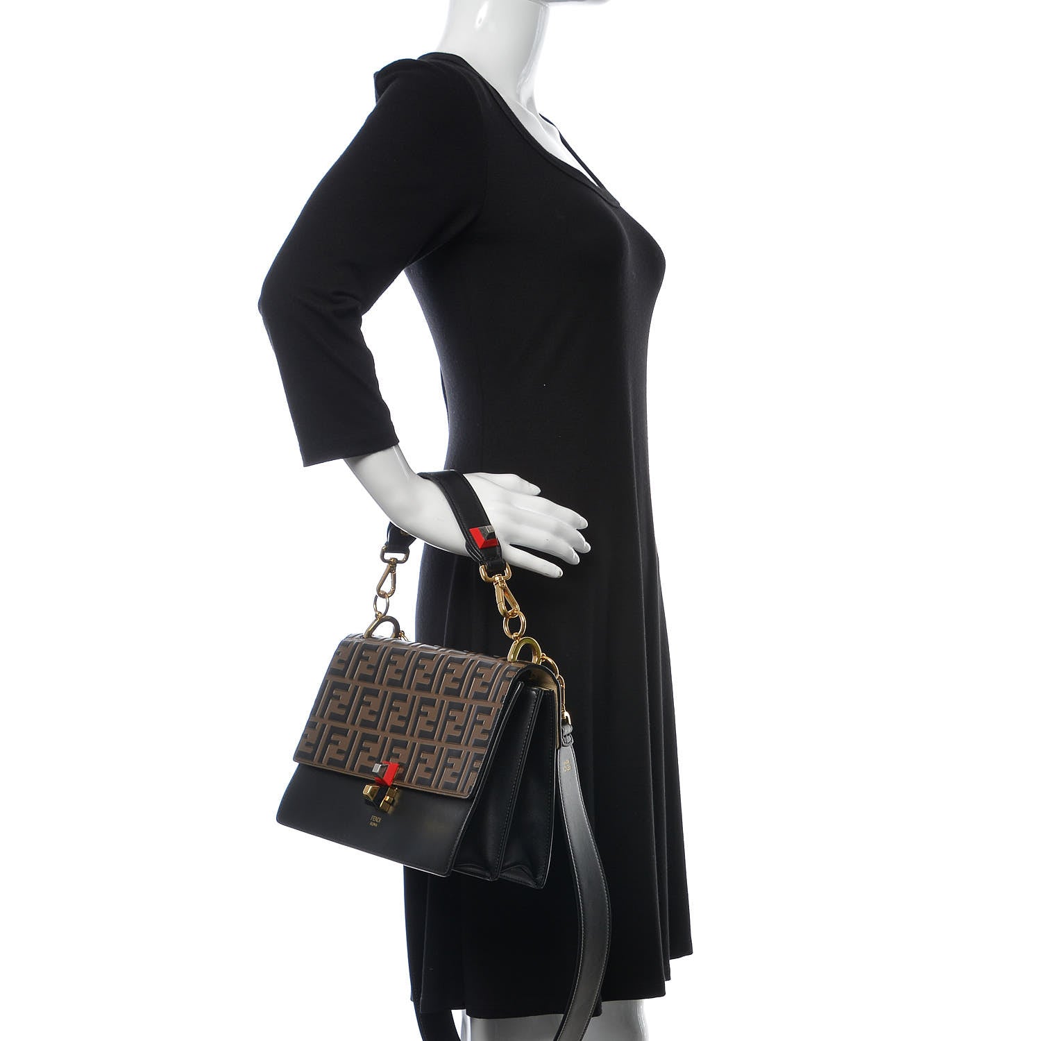 Fendi Vitello Liberty Bi-Color FF 1974 Embossed Kan I Shoulder Bag Black Maya 3 of 11