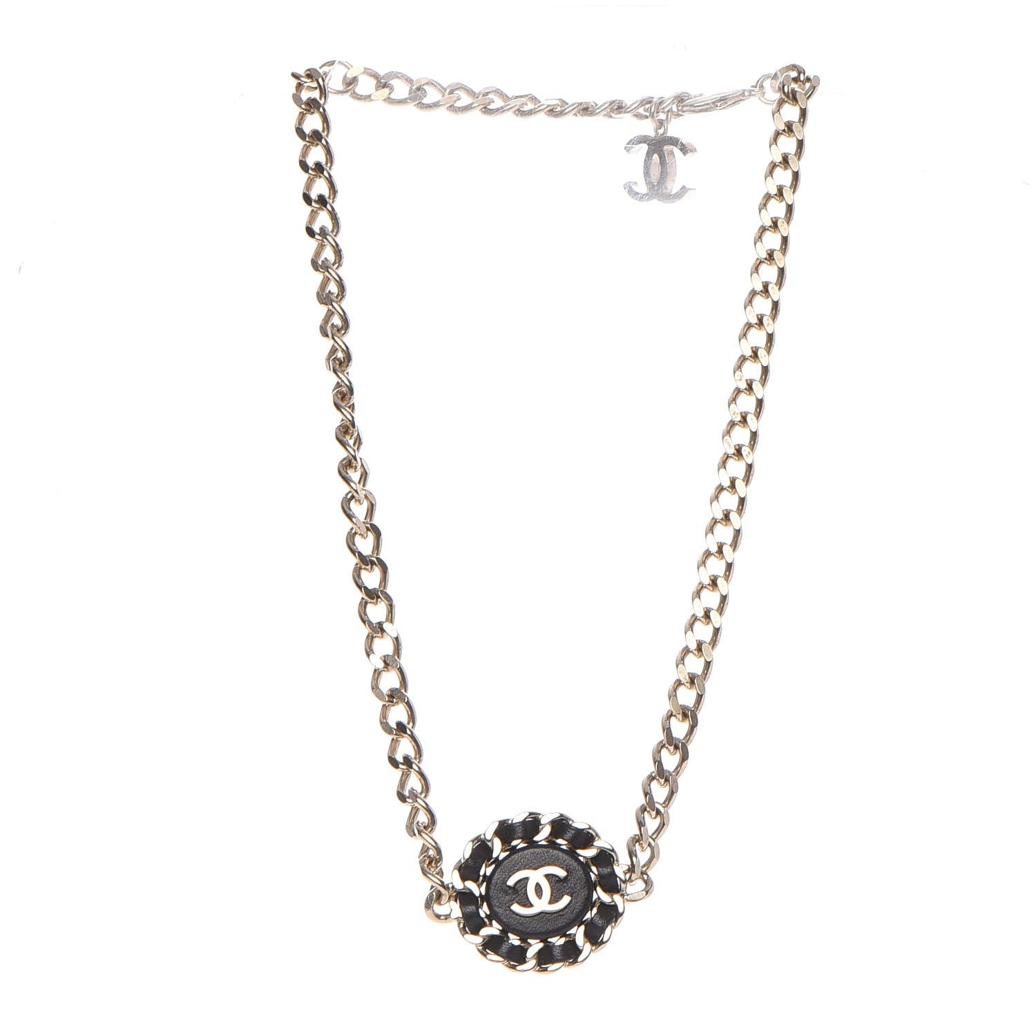Chanel Lambskin CC Chain Short Necklace Black Gold 4 of 6