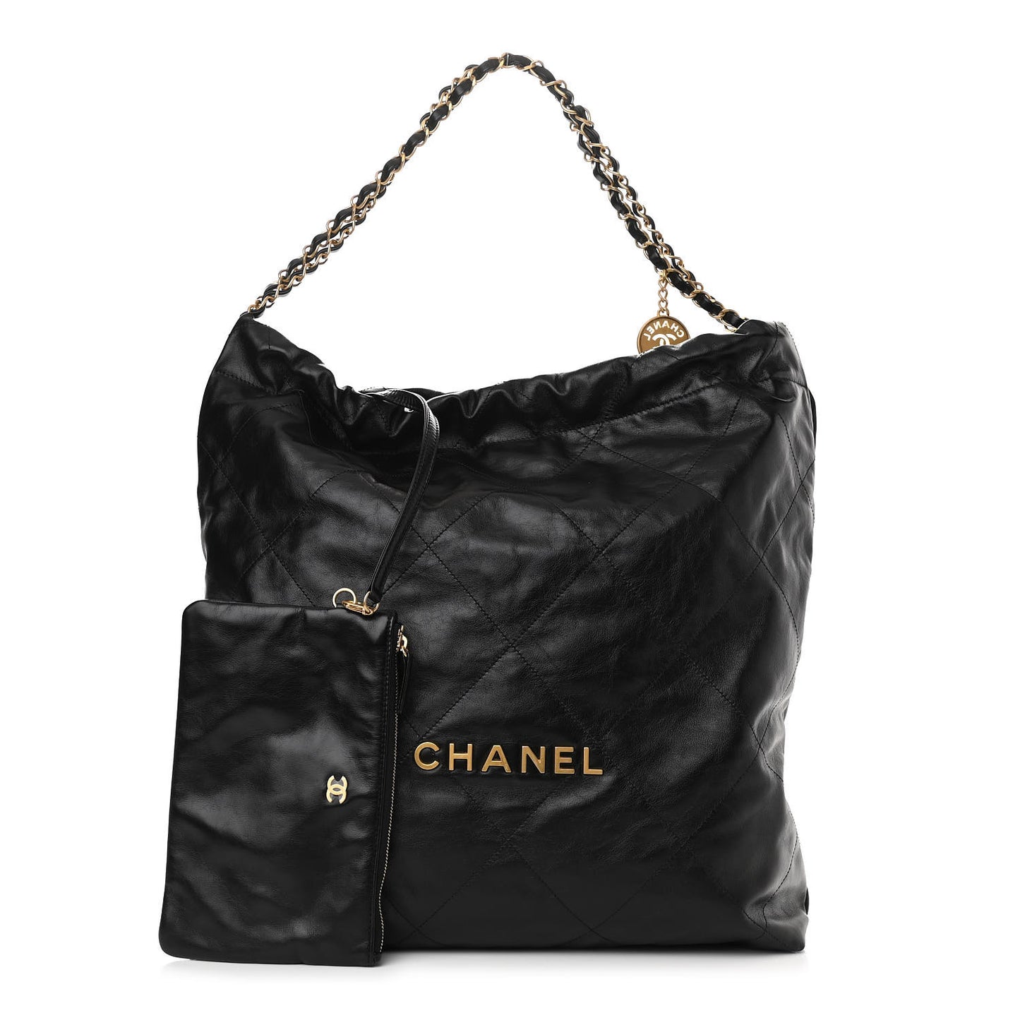 Shiny Calfskin Quilted Large Chanel 22 Black