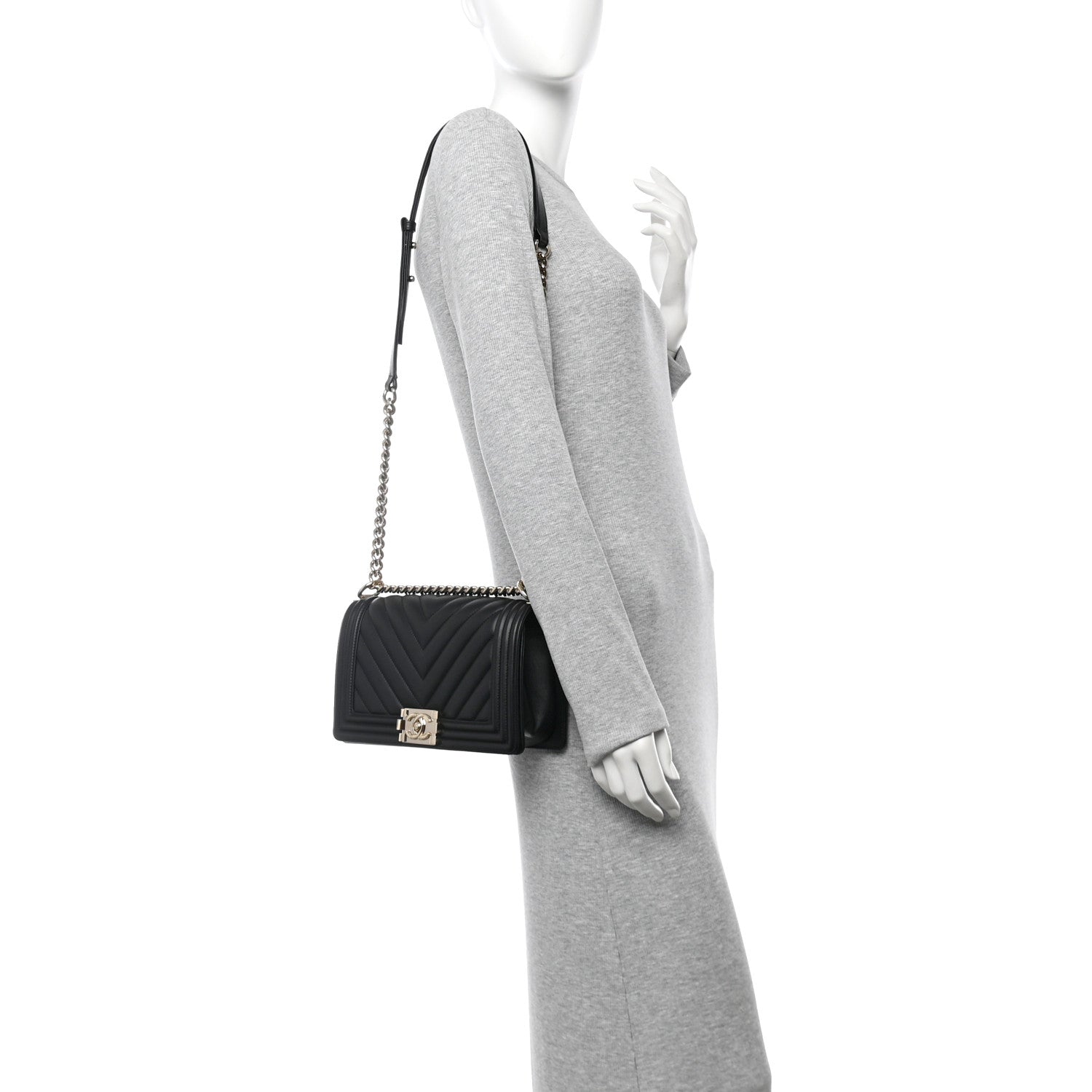 Chanel Lambskin Chevron Quilted Medium Boy Flap Black 2 of 10